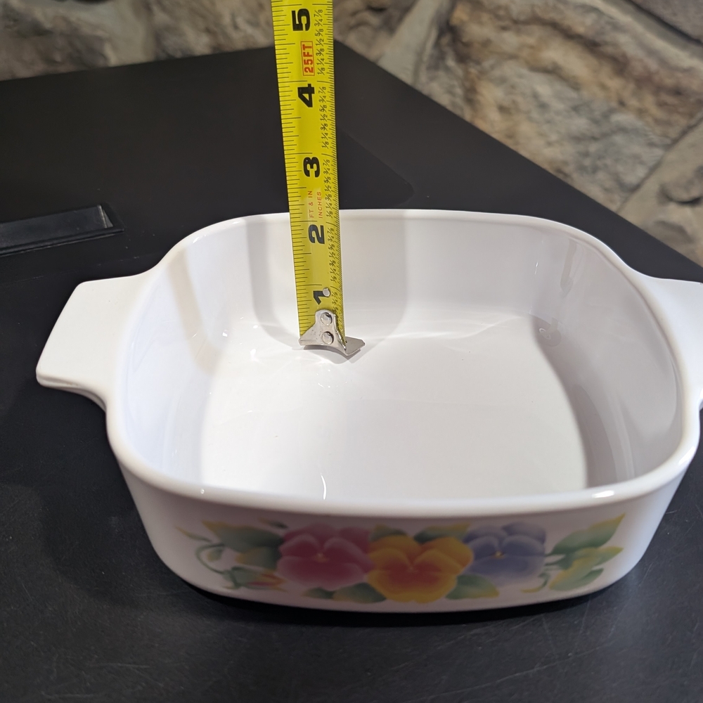 Corningware White Ceramic Baking Dishes In Summer Blush Pansy With Glass Lid - Picture 4 of 10